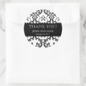 Mariage Favor Damask Merci Stickers Noir (Sac)