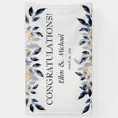 Mariage Félicitations Bannière Elégant Bleu Or (Vertical)