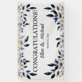 Mariage Félicitations Bannière Elégant Bleu Or (Vertical)