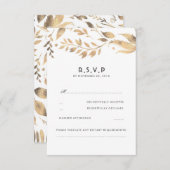 Mariage Feuille blanc et or RSVP (Devant / Derrière)