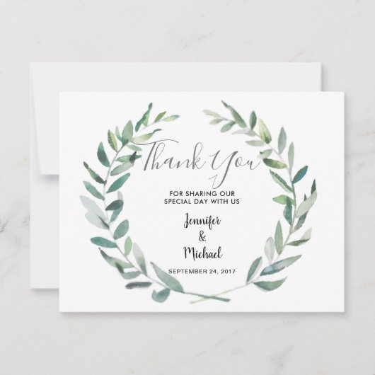 Mariage feuille carte de remerciements botanique (Devant)