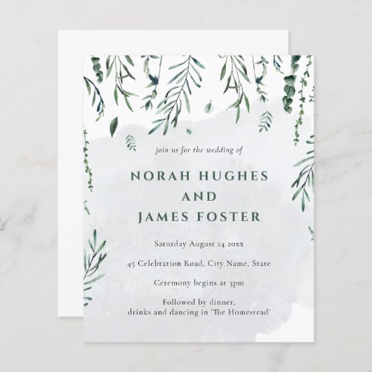 Mariage Feuille d'aquarelle simple à budget minima (Devant / Derrière)