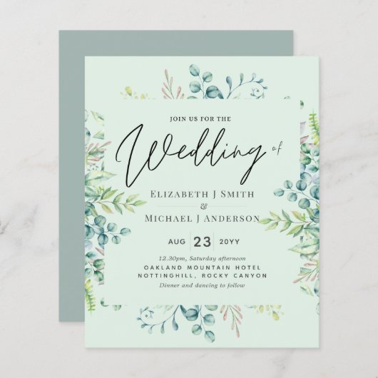 Mariage Feuille Eucalyptus Botanique Invite Budget (Devant / Derrière)