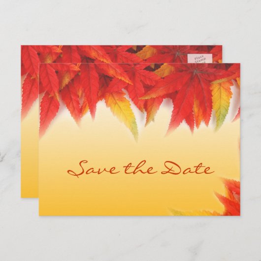 Mariage feuille rouge automne sauf la date carte p (Devant / Derrière)