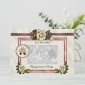 Mariage Fiançailles Invitation Antique Beige Rose (Debout devant)