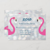 Mariage Flamant rose argenté Sparkly RSVP (Devant / Derrière)