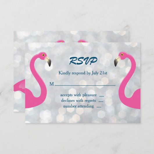 Mariage Flamant rose argenté Sparkly RSVP (Devant / Derrière)