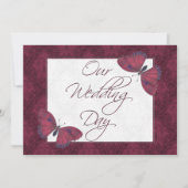 Mariage Flat Invitation Papillon Brocade rouge (Devant)