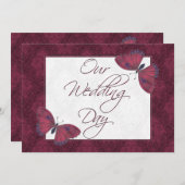 Mariage Flat Invitation Papillon Brocade rouge (Devant / Derrière)