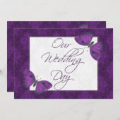 Mariage Flat Invitation Papillon Brocade violet (Devant / Derrière)