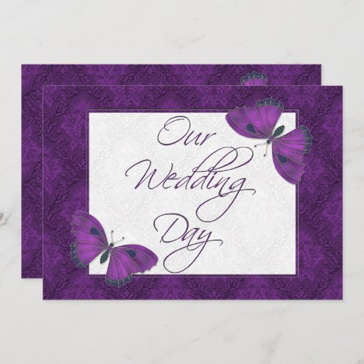 Mariage Flat Invitation Papillon Brocade violet (Devant / Derrière)