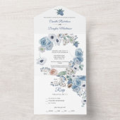 Mariage Fleur Bleu Poussière | Invitation Tout-En- (À l'intérieur)