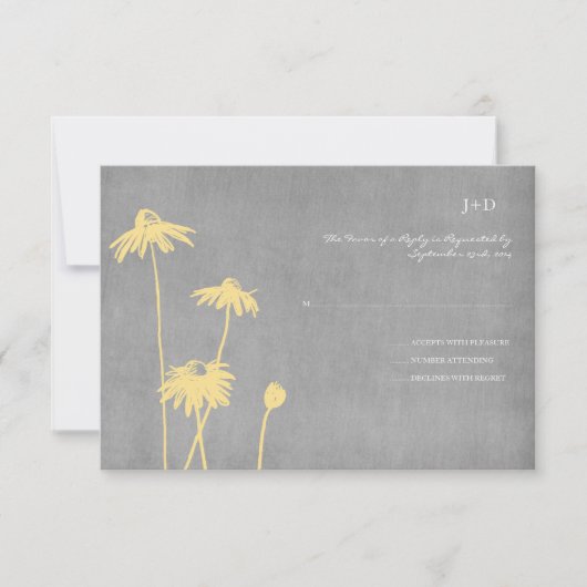 Mariage Fleur Chic Jaune et Gris RSVP (Devant)