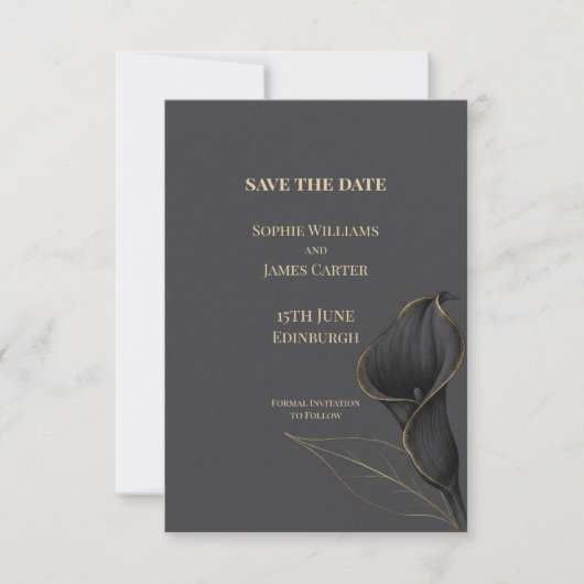 Mariage Fleur de Lys Noir Save the Date (Devant)