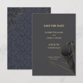 Mariage Fleur de Lys Noir Save the Date (Devant / Derrière)