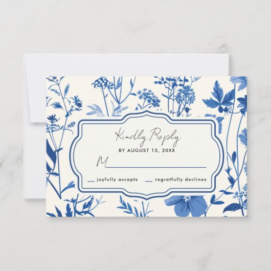 Mariage Fleur sauvage bleu rustique RSVP (Devant)