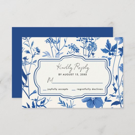Mariage Fleur sauvage bleu rustique RSVP (Devant / Derrière)