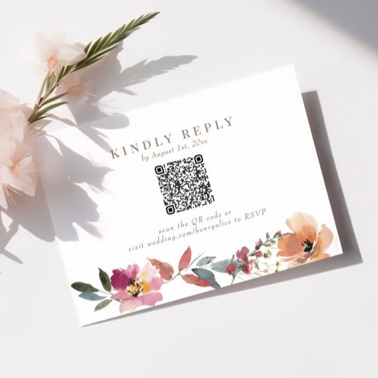Mariage Fleur sauvage Boho QR Code carte RSVP