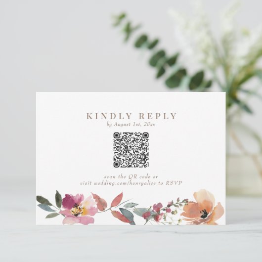 Mariage Fleur sauvage Boho QR Code carte RSVP (Debout devant)