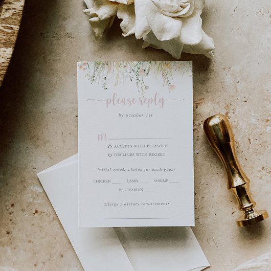 Mariage Fleur sauvage Boho vert Menu Choix RSVP