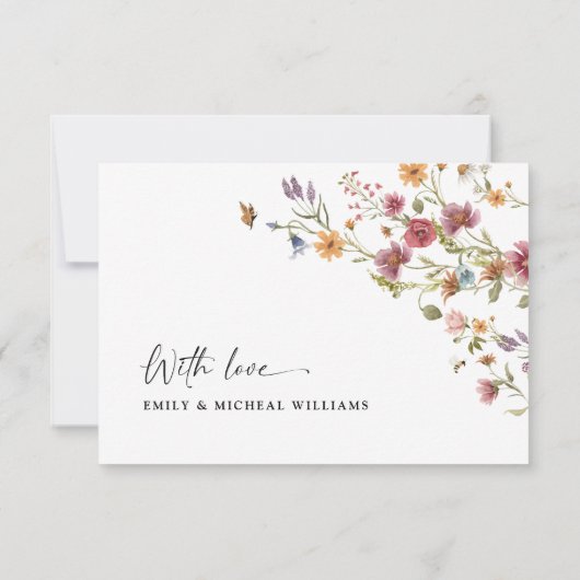 Mariage fleur sauvage Flat Merci Cartes (Dos)