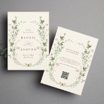 Mariage Fleur sauvage ivoire Elegant<br><div class="desc">Ce mariage élégant, sauf la date, présente de beaux fleurs sauvages d'aquarelle peints à la main disposés comme une couronne, et un code QR sur le dos, parfait pour le printemps, l'été ou les mariages de automne. Pour une personnalisation plus avancée de cette conception, cliquez sur le BOUTON OUTIL DESIGN...</div>