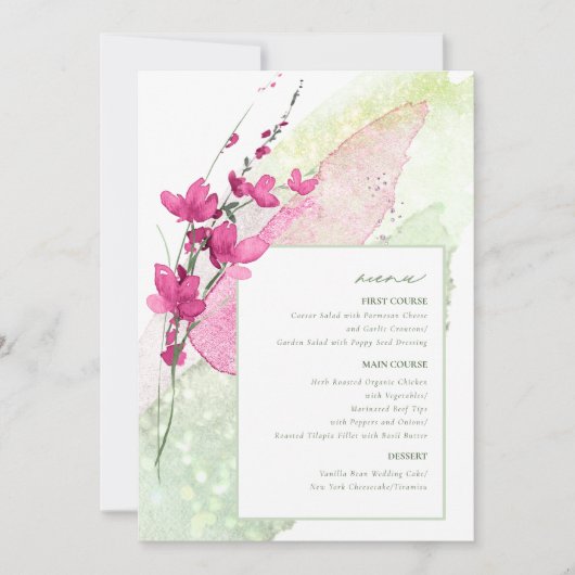 Mariage fleur sauvage menu Aquarelle Fuchsia ID954 (Devant)