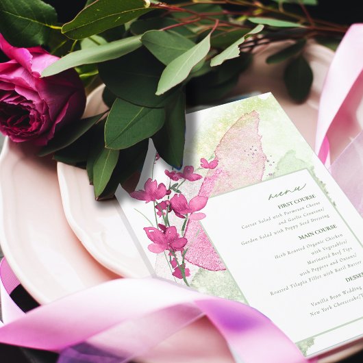 Mariage fleur sauvage menu Aquarelle Fuchsia ID954