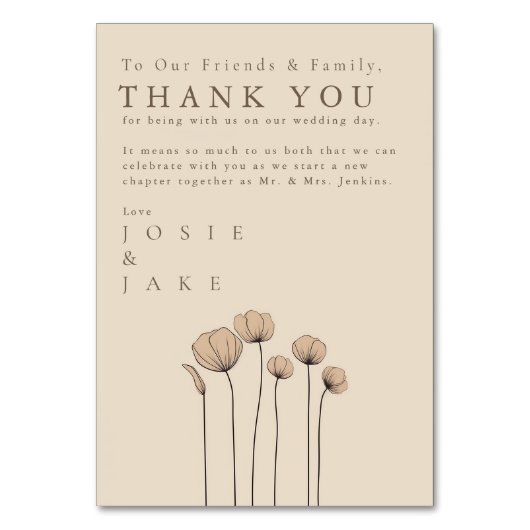 Mariage fleur sauvage merci invité Table Card (Par défaut)