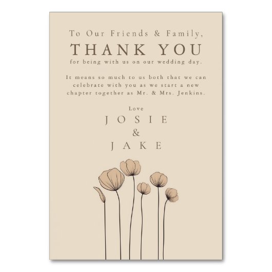 Mariage fleur sauvage moderne merci Table Card (Par défaut)