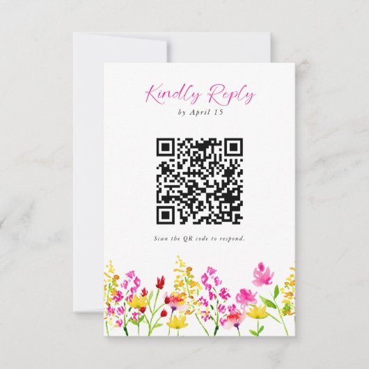 Mariage fleur sauvage RSVP QR Code Script floral (Devant)