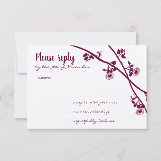 Mariage Fleur sauvage violet rouge foncé RSVP (Devant)