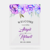 Mariage fleuri à l'aquarelle violette BIENVENUE (Recto)