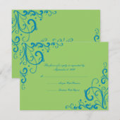 Mariage fleuri bleu et vert RSVP (Devant / Derrière)