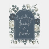 Mariage Fleurie Moderne Bleu Foncé et Blanc (Recto)