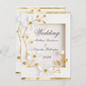 Mariage fleurs blanches or Belle invitation (Devant / Derrière)