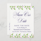 Mariage Fleurs Été Enregistrer La Date Carte Posta (Devant / Derrière)