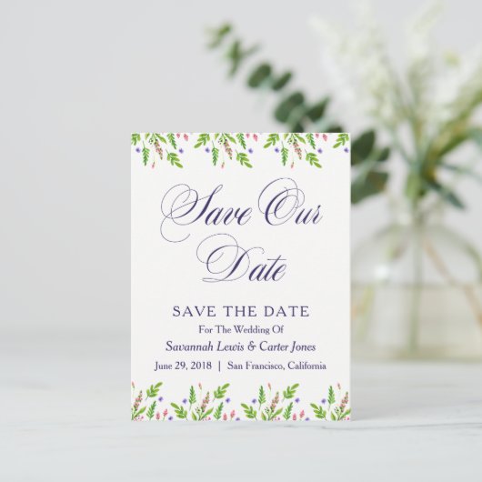 Mariage Fleurs Été Enregistrer La Date Carte Posta (Debout devant)