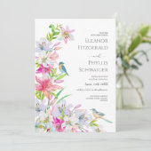 Mariage. Fleurs lis et oiseaux Invitation (Debout devant)