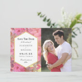 Mariage Fleurs Roses Enregistrer La Date Carte pho (Debout devant)