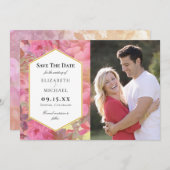 Mariage Fleurs Roses Enregistrer La Date Carte pho (Devant / Derrière)