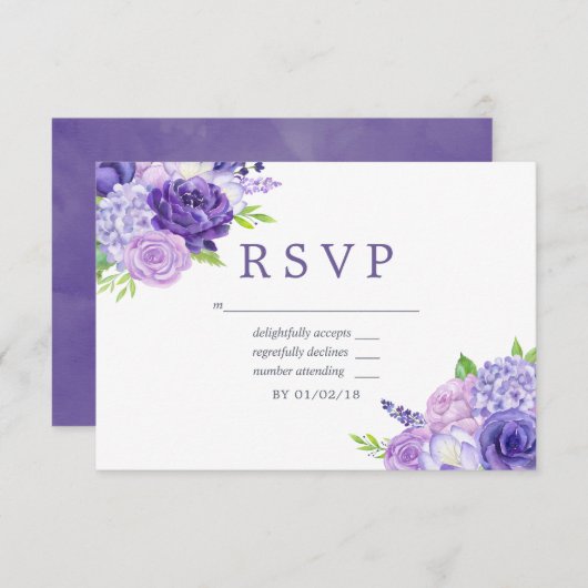 Mariage floral à thème ultra violet RSVP (Devant / Derrière)