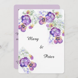 Mariage floral aquarelle lilas pansies invitation