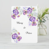 Mariage floral aquarelle lilas pansies invitation (Debout devant)