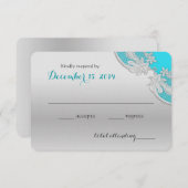 Mariage Floral Argent Réponse Turquoise (Devant / Derrière)