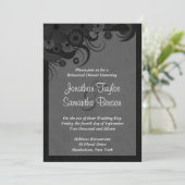 Mariage Floral Black Grey Dîner Invitations (Debout devant)