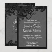 Mariage Floral Black Grey Dîner Invitations (Devant / Derrière)