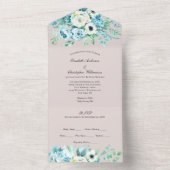 Mariage Floral Blanc Bleu Tout En Une Invitation (À l'intérieur)