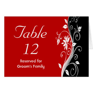 Mariage floral blanc et noir rouge Numéro de table