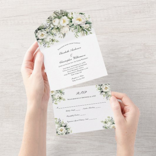 Mariage Floral Blanc Tout en une invitation (Déchirure)